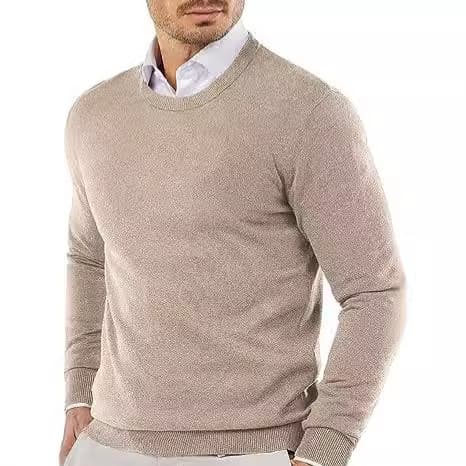 Men's Clothing Round Neck Sweater Knitted Sweater Solid Color Casual Long Sleeved Sweater Pullover Wool Sweater Men