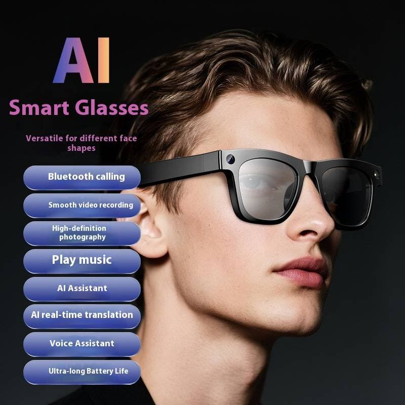800W AI Smart Bluetooth Glasses With Camera, Video Recording, Voice Memo, Music & Calls - 32GB Memory, Compatible With All Devices