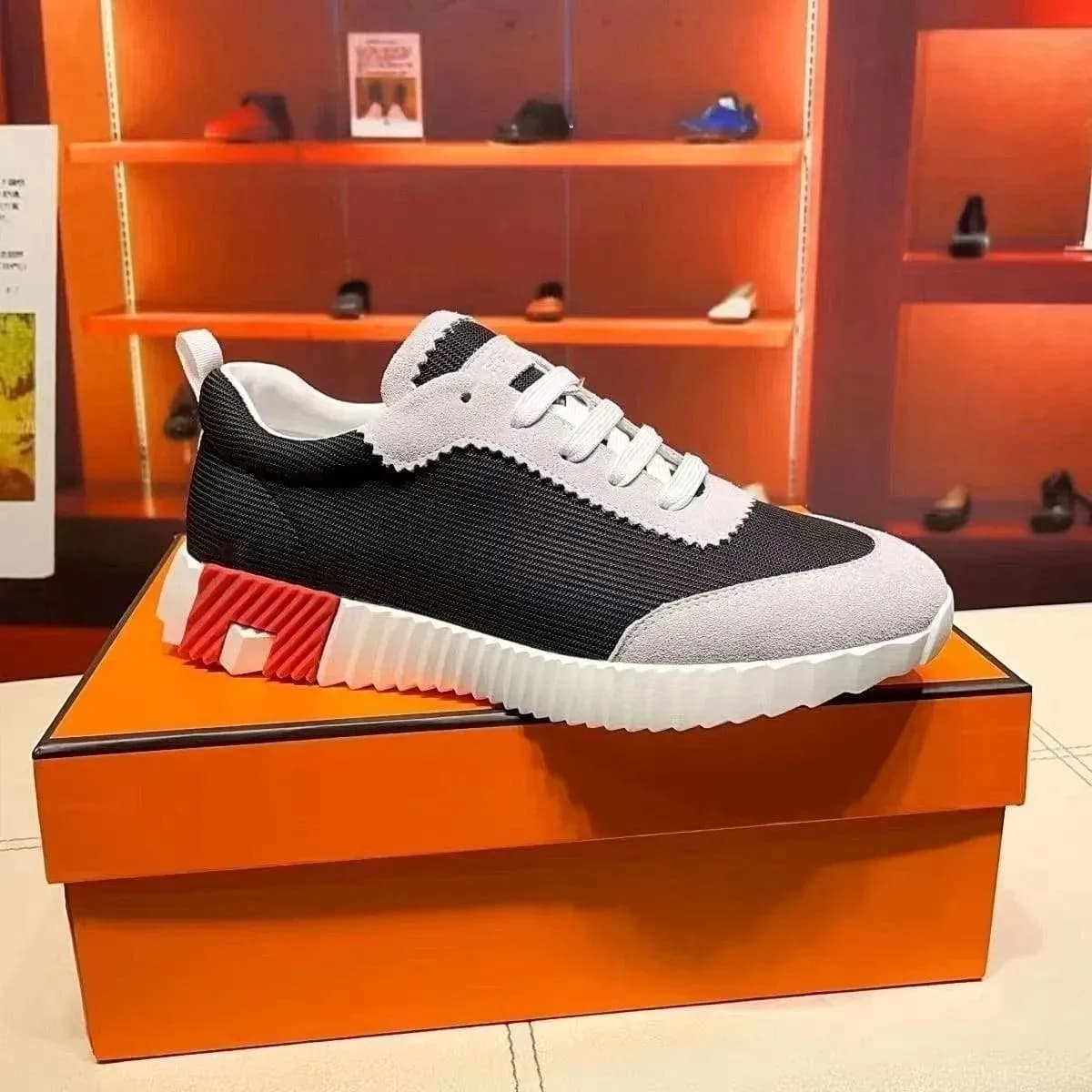 Baskets montantes de marque H pour homme, style décontracté, en cuir et mesh, à lacets, style running.