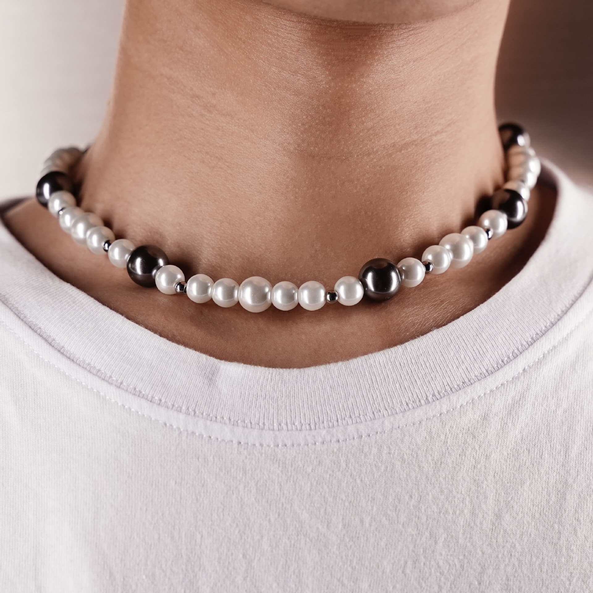 Design Personality Pearl Stitching Titanium Steel Necklace Retro Hip Hop Asap Rocky Same Style Short Necklace Men
