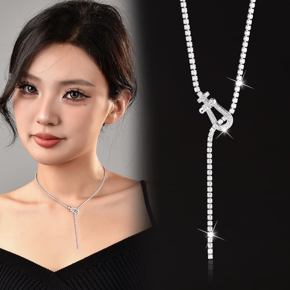 silver Zircon Horseshoe Necklace European And American Light Luxury Minimalist Design Clavicle Chain Unique Spring New
