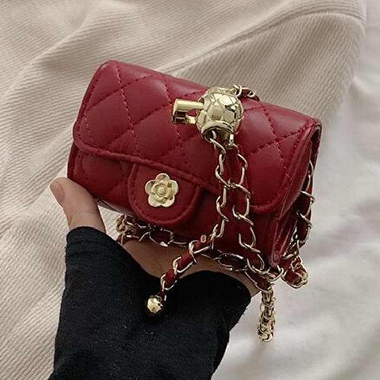 Single Shoulder Small Quilted Embroidery Style Gold Ball Crossbody Mini Casual Commuter Textured Bag For Women