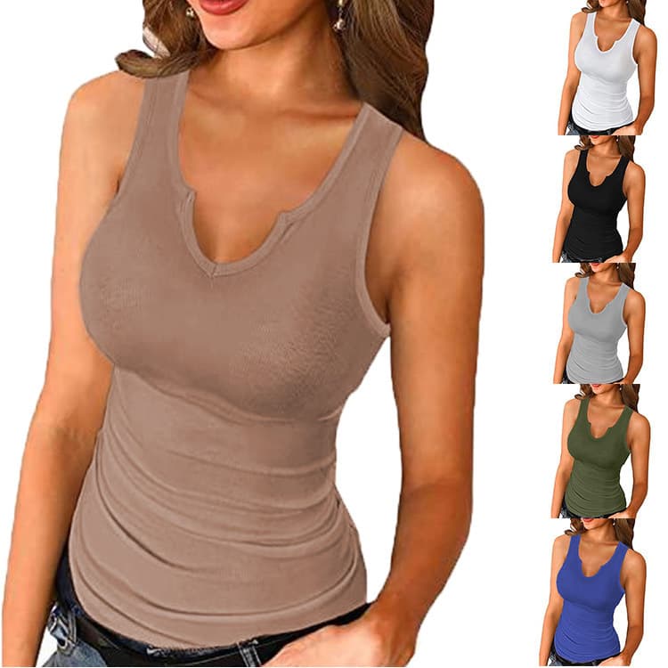 Women's Clothing Solid Color Sexy Round Neck Vest with I-shaped Ladies Top