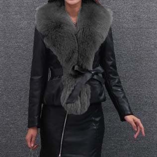 Women's short imitation fox fur collar fur coat winter new pu leather coat
