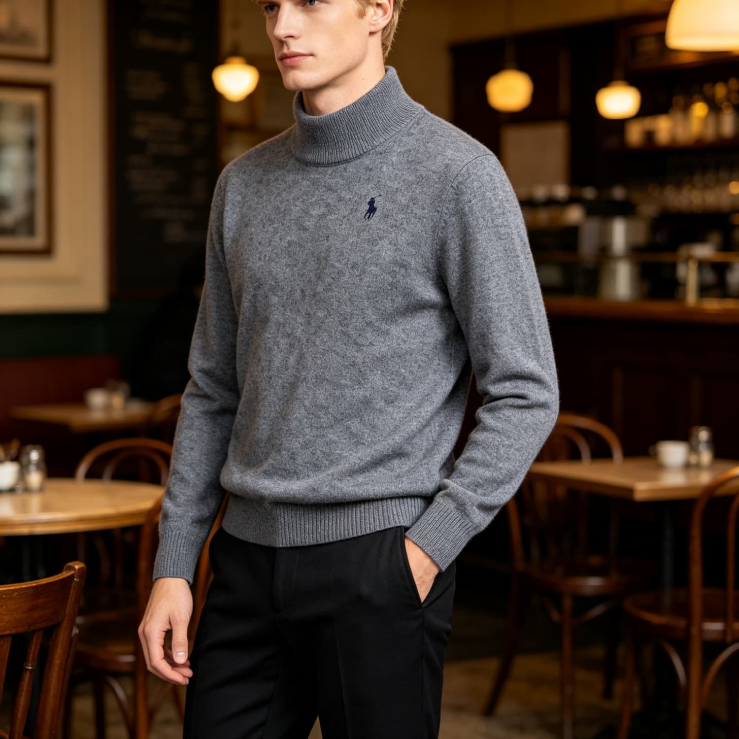 Pull col roulé Ralph Lauren pour homme, couleur unie, orné d'un poney brodé sur la poitrine gauche, coupe ajustée et chaude, idéal pour l'automn