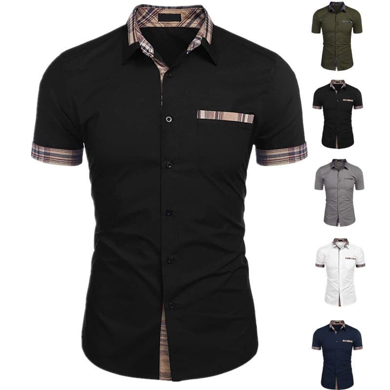 Men's Clothing Short Sleeved Plaid Fashion Casual Tops Shirts