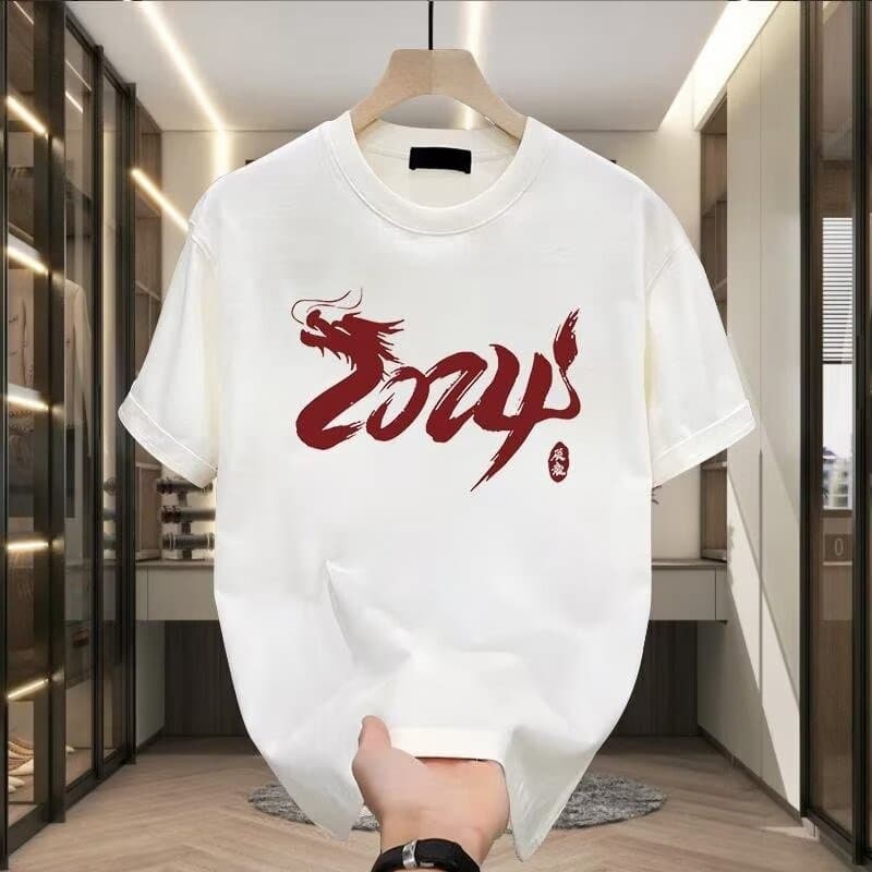 Men's Clothing Summer High-end Distinctive Embroidered Short-sleeved T-shirt Men's Duffy Handsome Fashionable Printed Round Neck Casual Pure Cotton