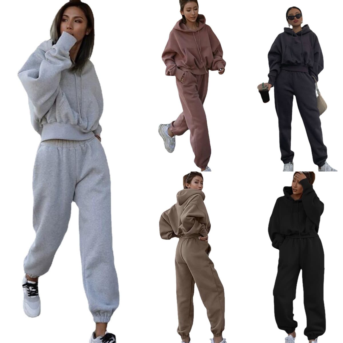 Women's Hooded Drawstring Casual Hoodie Jacket Sports Suit