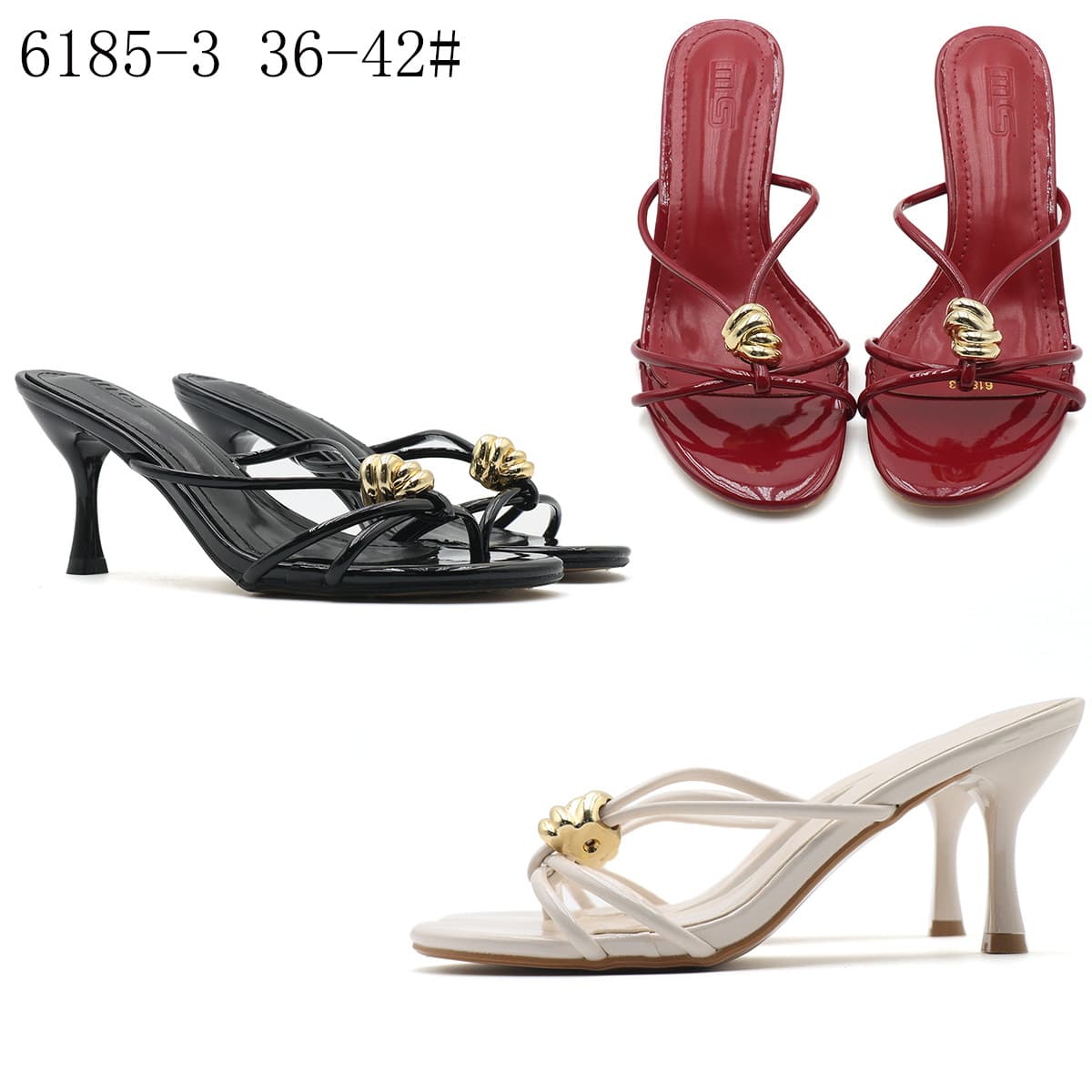 Elegant Strappy Heeled Sandals With Metallic Buckle - Chic Open-Toe Slides For Women, Comfortable & Stylish