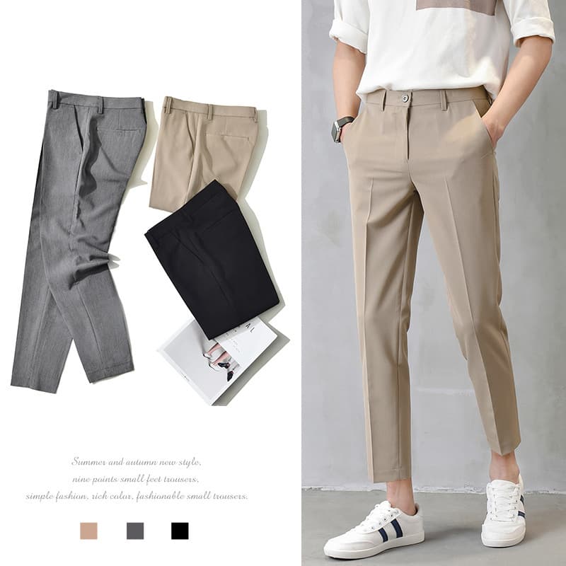 Men's Clothing Drape Trousers Nine Point Slim Summer Khaki Trousers Trendy Slim Fit Suit Straight Casual Trousers