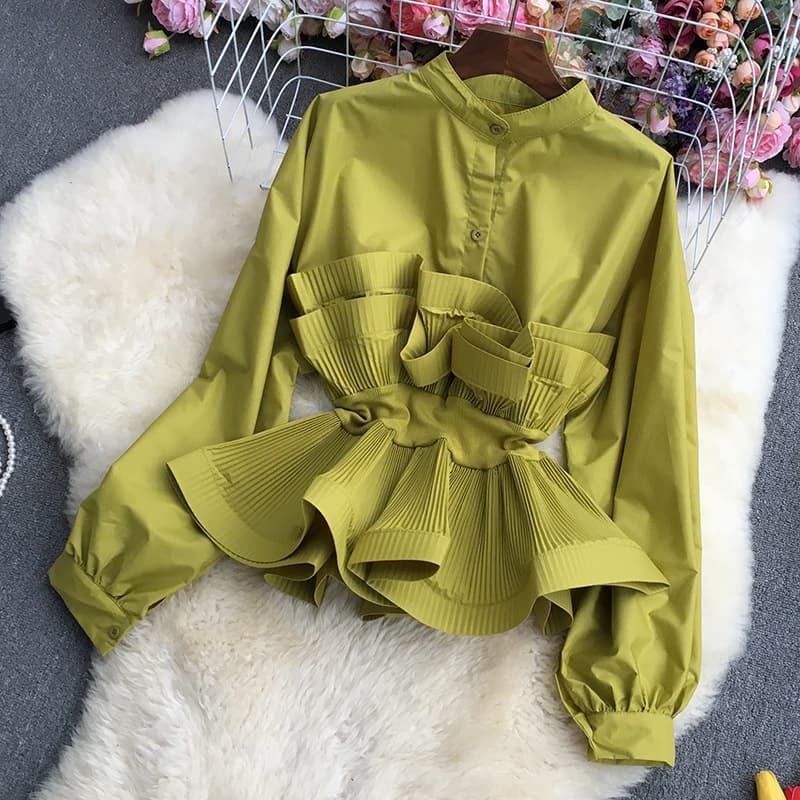 Women's Clothing With A Niche Design Three Dimensional Pleated Ruffles Slim Waist And Versatile Spring Tops For Women