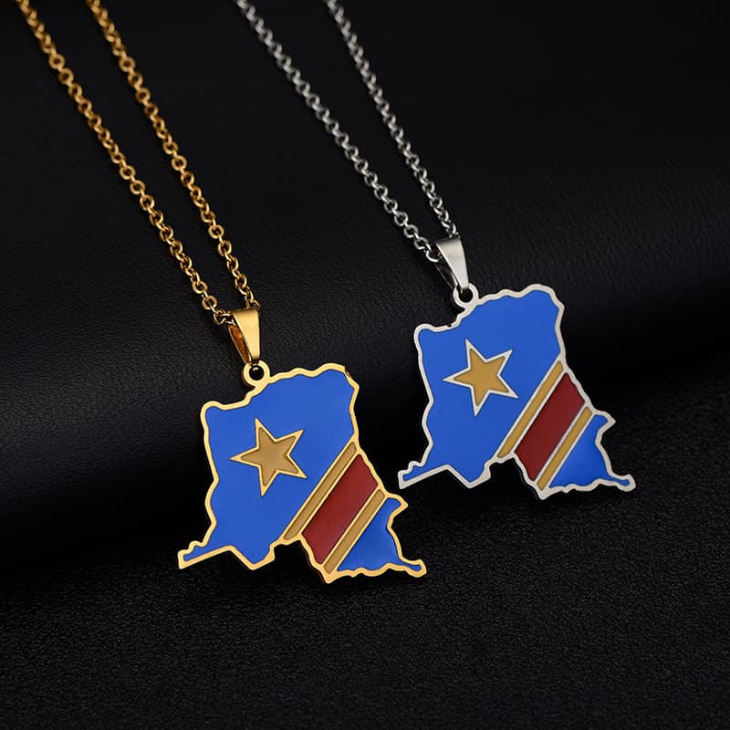 Africa Democratic Republic of Congo Map Pendant Necklace Ethnic Style Stainless Steel Pendant for Men and Women
