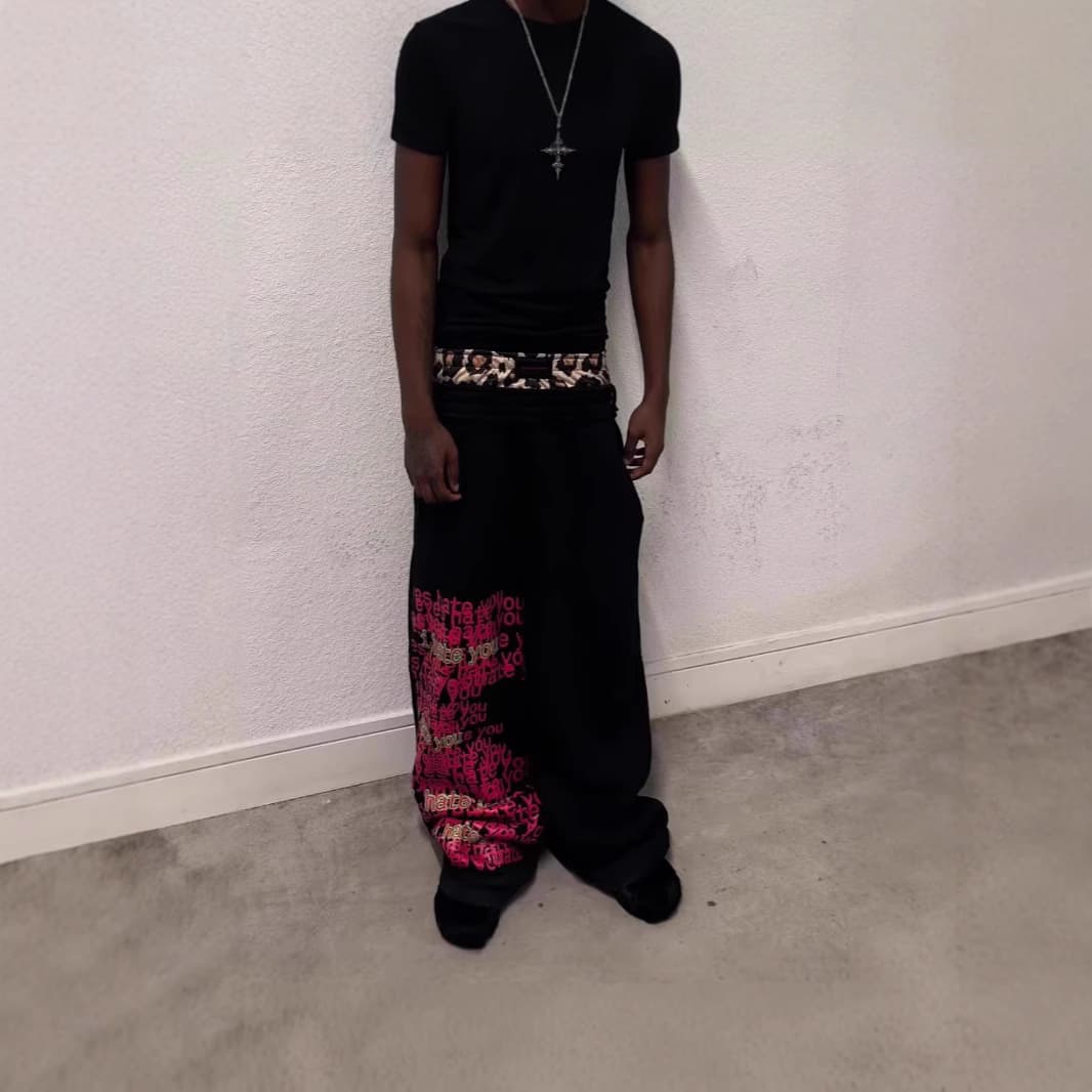 Men's Clothing Street Fashion Letter Printing Double Waist Sweatpants Design Hip Hop Loose Trousers