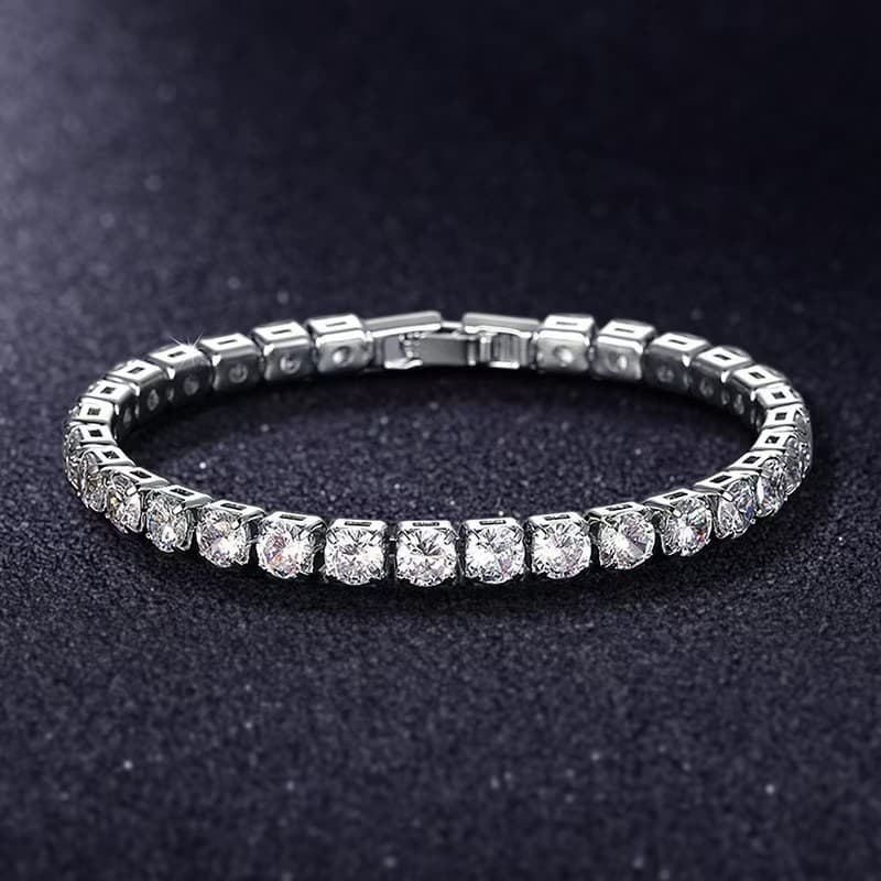 4mm Single Row Cubic Zirconia Tennis Bracelet - Stainless Steel Hip Hop Jewelry For Men & Women, Unisex Geometric Fashion Accessory