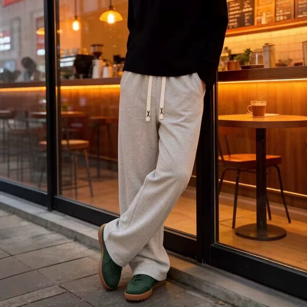 Men's Versatile Trendy Style Casual Trousers Spring Autumn Thin Wide Leg Cotton Linen Long Straight Leg Sports Bottoms
