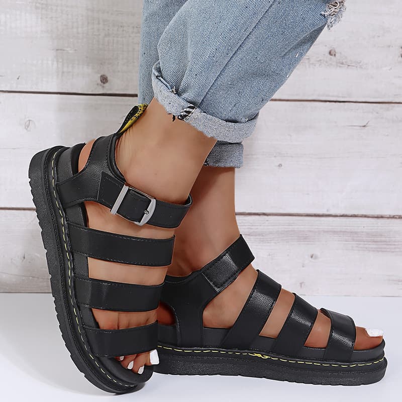 New 2024 Summer Women's Buckle Casual Beach Shoes Thick Sole Large Flat Martin Sandals