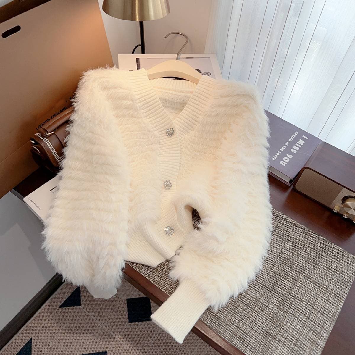 Women's Clothing Wool Cardigan Jacket For Women, Loose Mink Fleece Knitted Sweater, Short Outerwear