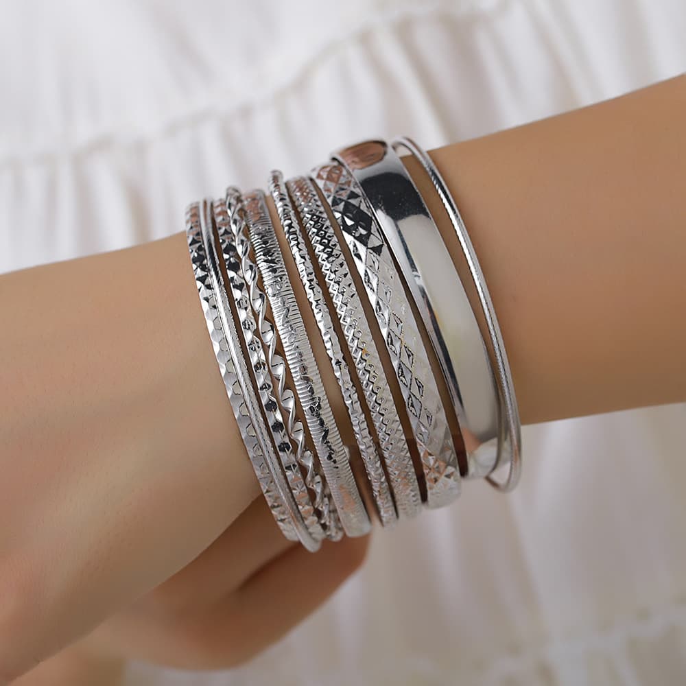 6 Pieces Set Punk Style Exaggerated Arm Bracelets Bracelets Hollow Personality Bracelets Mesh Metal Bracelets Bracelets For Women