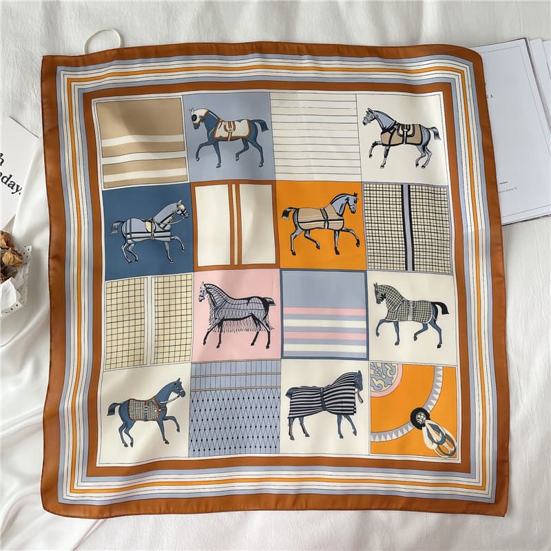 Scarf Women's Fashion Horse Geometric Check Scarf 70cm Small Square Scarf Professional Scarf Decorative Hair Band Light