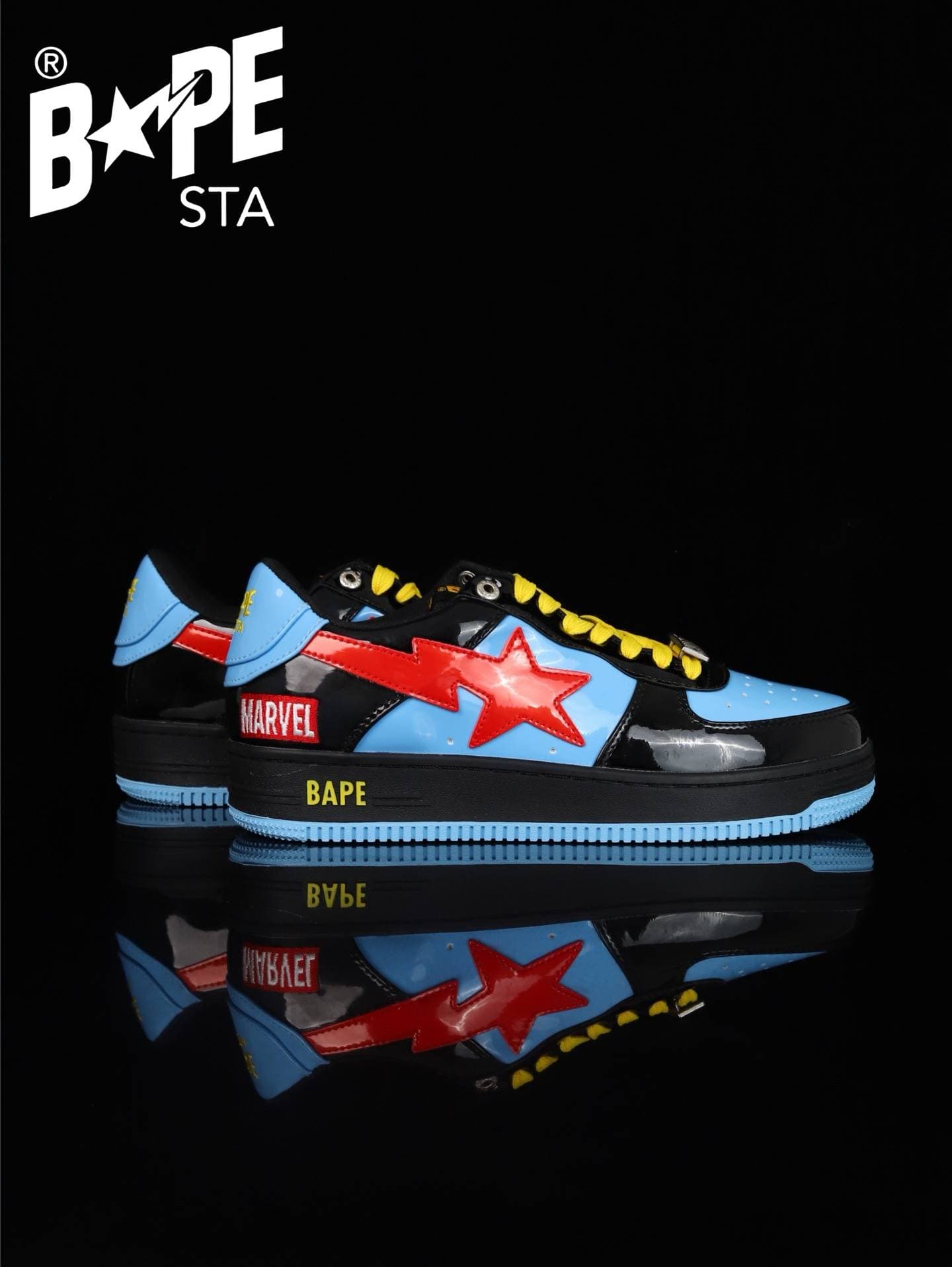 A BATHING-APE Classic Marvel-Lacquer Leather Splicing Fashion Board Shoes Air Force No.1 Board Shoes Unisex