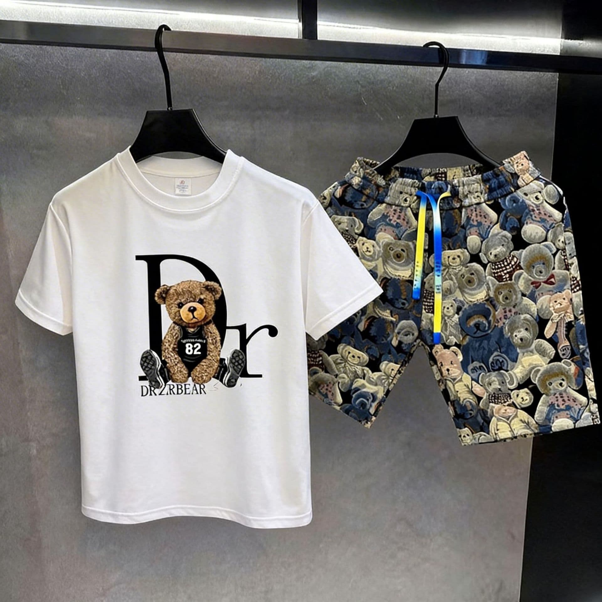 Men's Clothing Street Style Printed Letter Print Shorts And T-shirt Set - Trendy And Fashionable