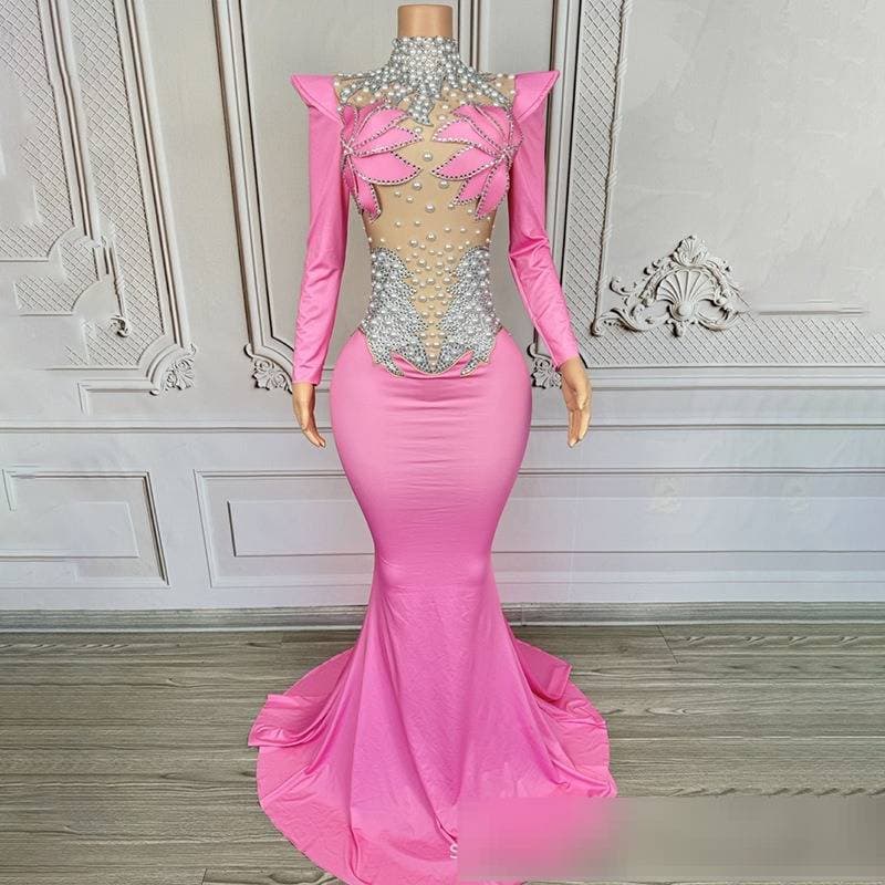 Elegant Satin Mermaid Evening Gown With Crystal Embellishments For Women's Party, Banquet & Special Occasions