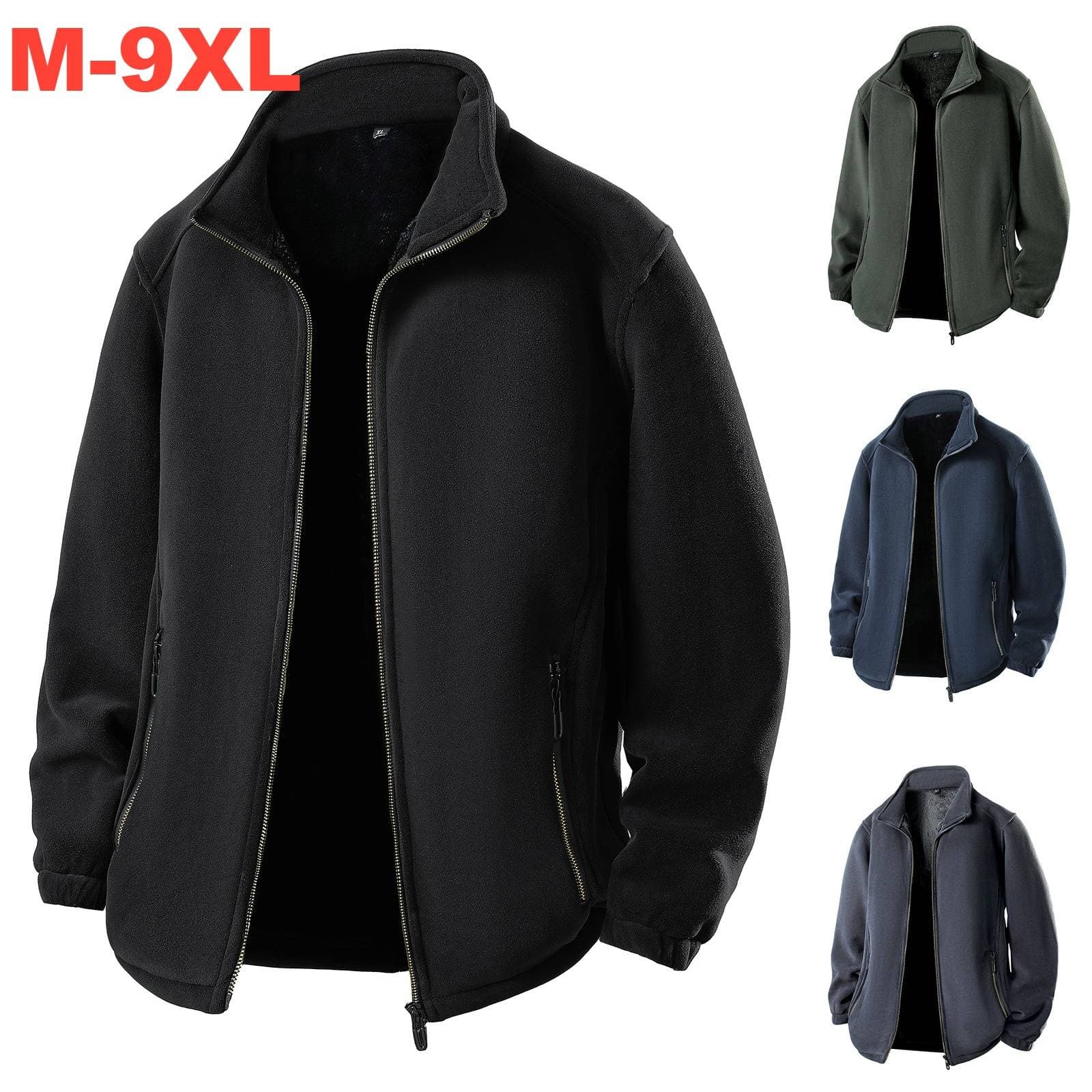 Men's Winter Sherpa Fleece Jacket - Heavyweight Big & Tall Warm Open Front Coat For Plus Size (Black, Navy, Dark Grey, Army Green)