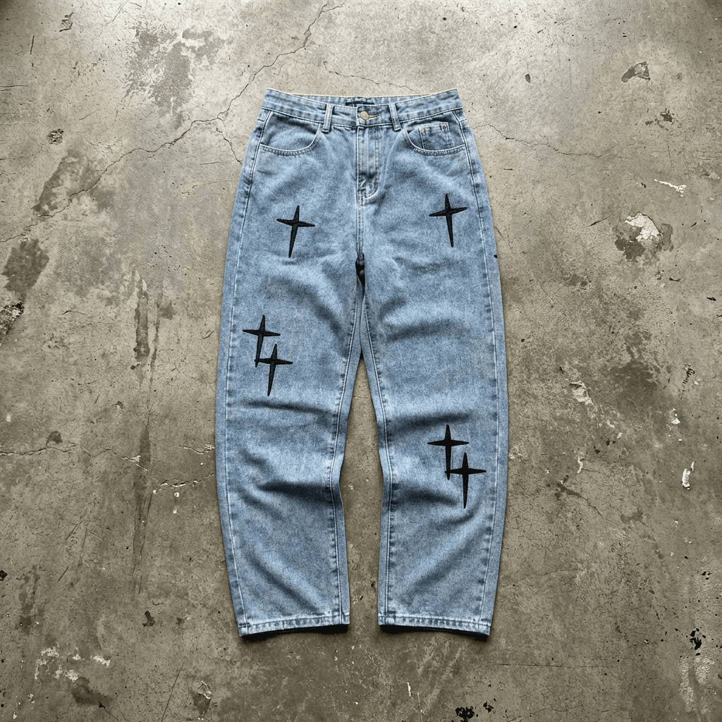 "Korean Streetwear Straight-Leg Jeans – Relaxed Fit Men's Cropped Denim Pants (Blue, S-3XL)"