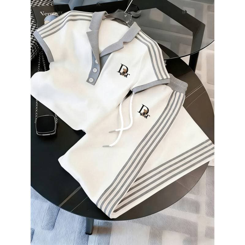 Ensemble décontracté à rayures sport pour femme - Tenue deux pièces décontractée à quatre rayures - 1