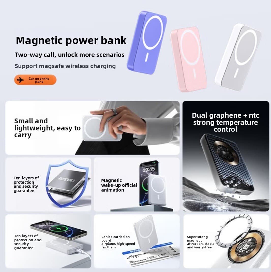 3C Certified Portable Bank For Airplane Use Wireless Magnetic 10000mAh Customizable Mobile Power Supply