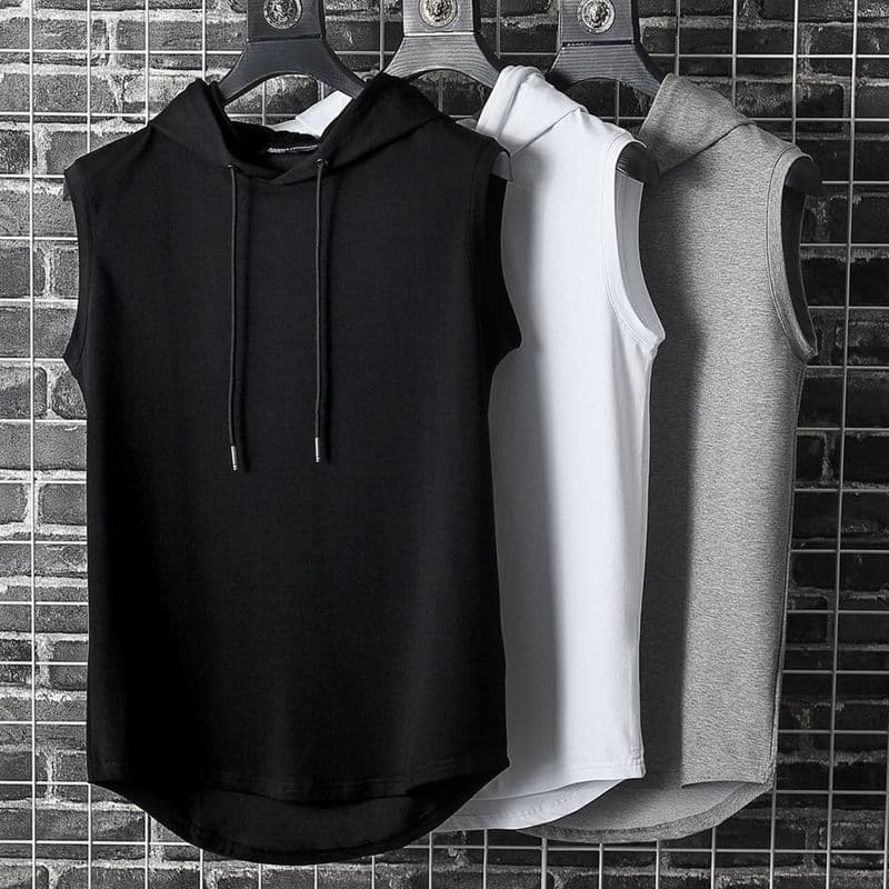 Men's Clothing Style Street Hooded Vest Men's Trendy Brand Hooded Sleeveless T Shirt Men's Sleeveless Sweater Hoodie Summer Vest Thin Section