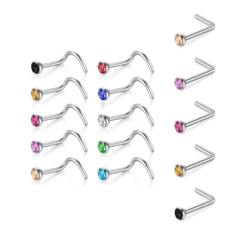 Women's Jewelry Stainless Steel Nose Nail Set 18 Pieces Piercing Nose Ring Set Titanium Steel Nose Jewelry