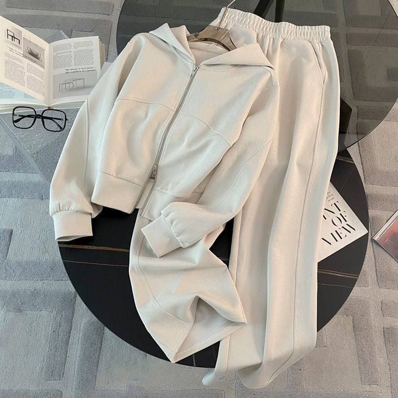 Women's Casual Sports Suit, Fashionable And Stylish, Zippered Sweatshirt, Wide-leg Pants, Two Pieces