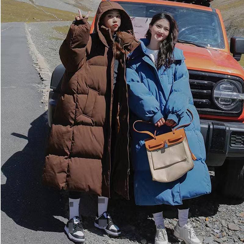 Women's Oversized Long Down Coat With Hood, Knee-Length Winter Puffer Jacket, Warm Thickened Quilted Outerwear For Casual & Commuting