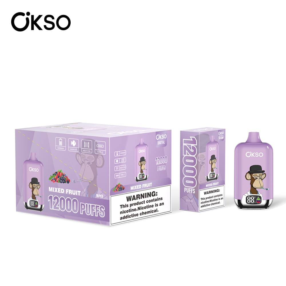 (Mise à niveau du produit ELF BOX 12 000 bouffées - 28 saveurs) Cigarette électronique jetable OKSO Digital 500 mAh, 12 000 bouffées, saveur fr