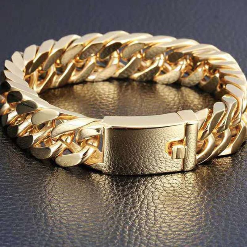 Accessories Gold Bold Cuban Chain Men's Aluminum Alloy Double Buckle Hip Hop Style Bracelet
