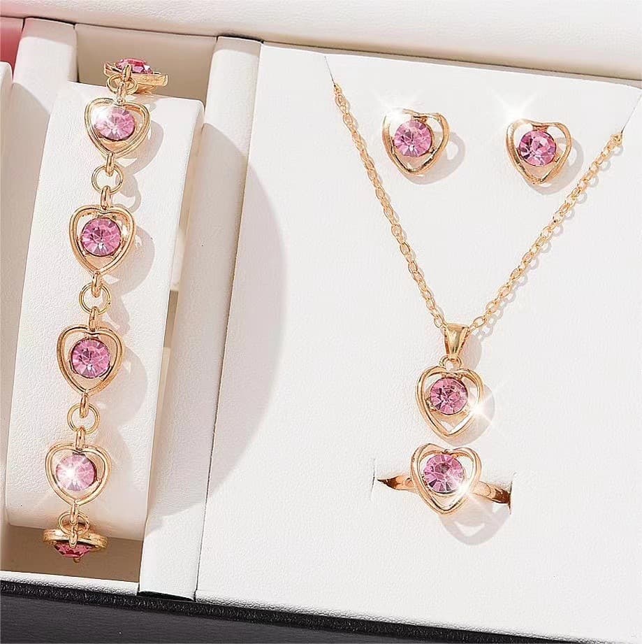 Crystal Love Jewelry Set For Women, Personality Temperament, Heart Words Necklace, Earrings, Ring And Bracelet Four Piece Set