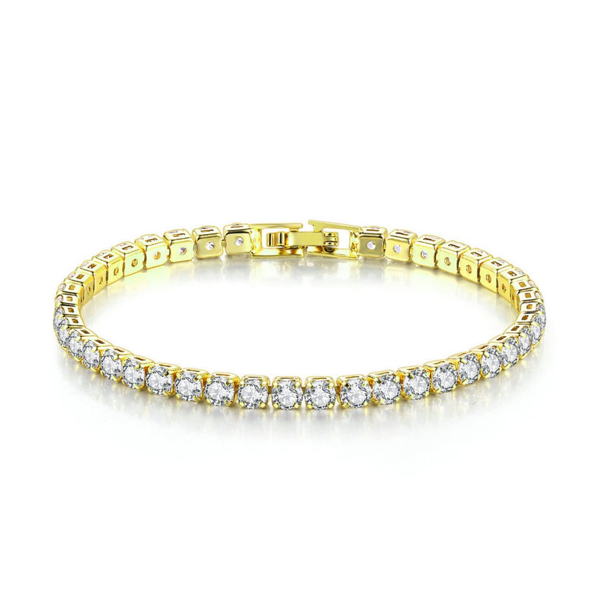 Zircon Bracelet Single Row 4mm Round Full Diamond Tennis Chain Hip Hop Fashion Bracelet