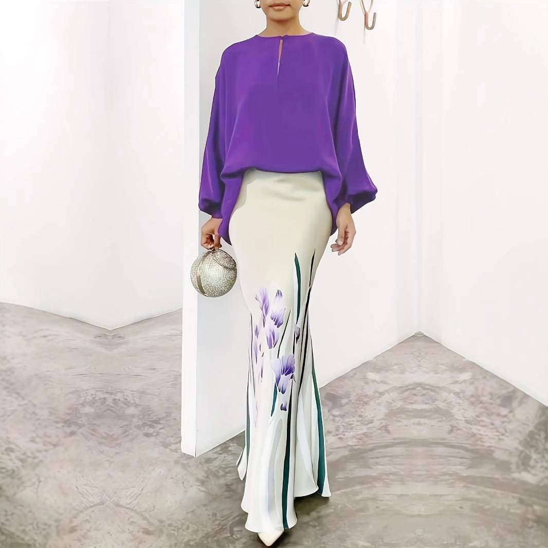 New Hot-selling Fashion Flowered Loose Top Hip Skirt Suit