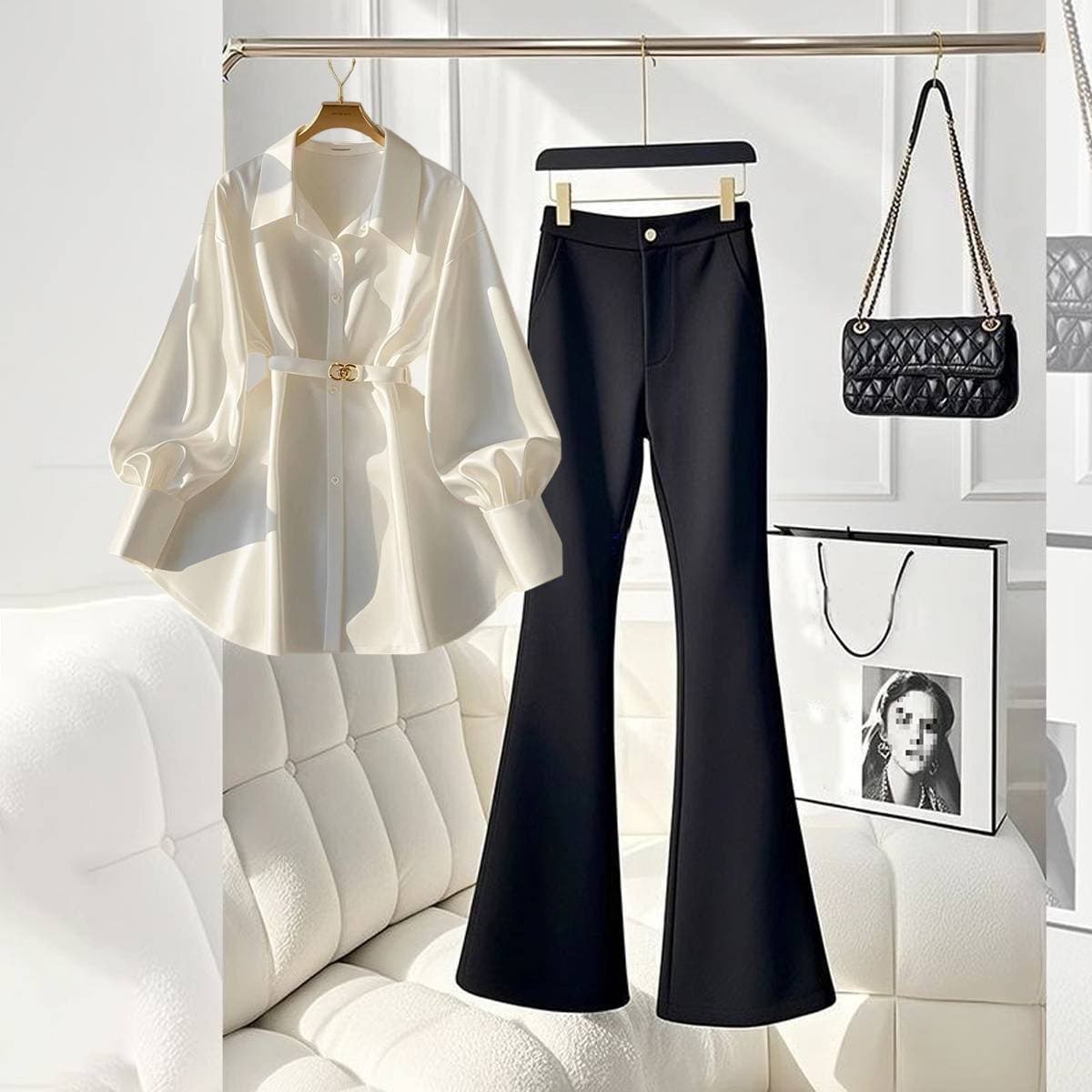 New French-style Mature High-end Shirt For Women, With A Light Luxury Design, Long Sleeves And Belt.