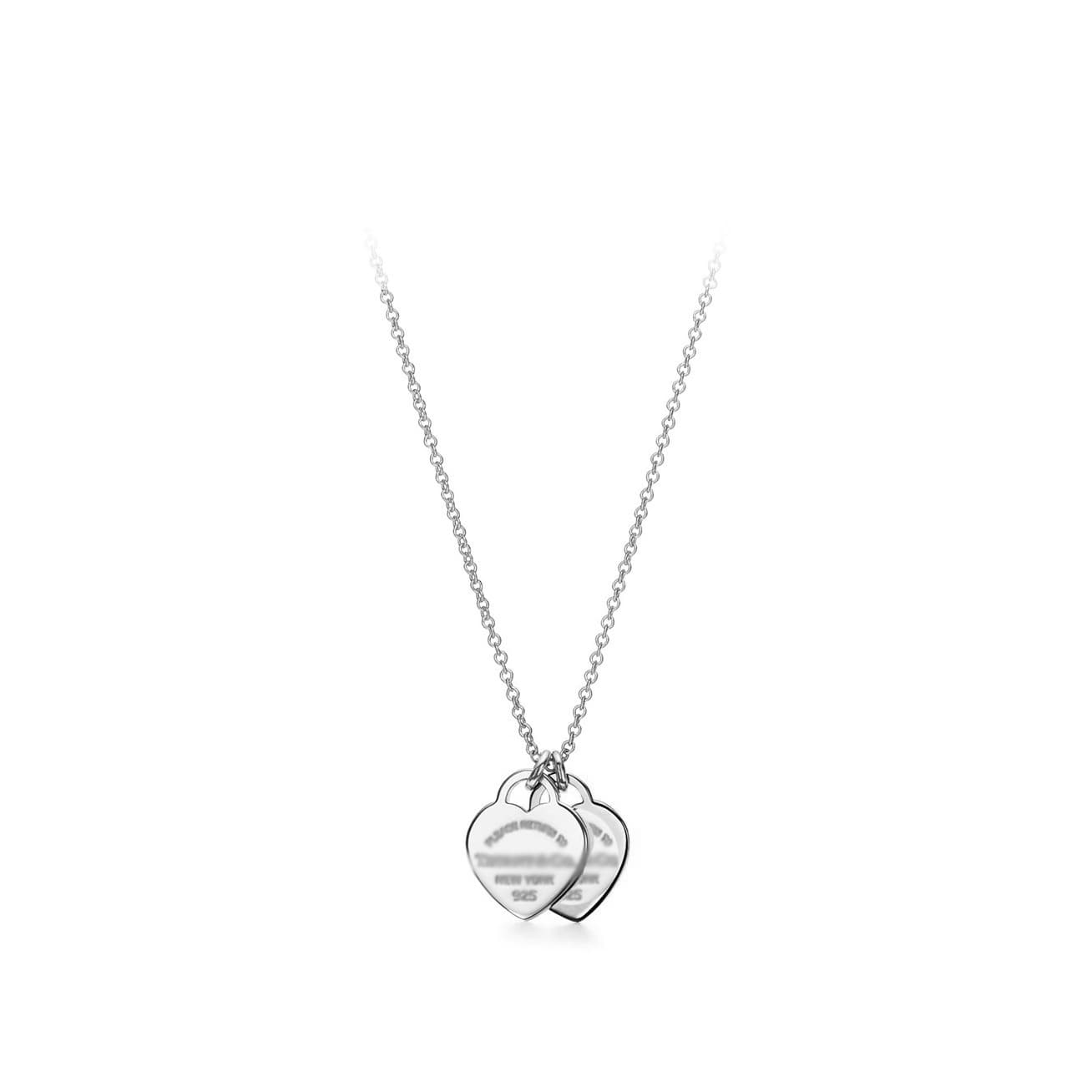 Pendentif double cœur classique de la marque T pour femme, collier en émail rouge, vert et rose, léger et simple.