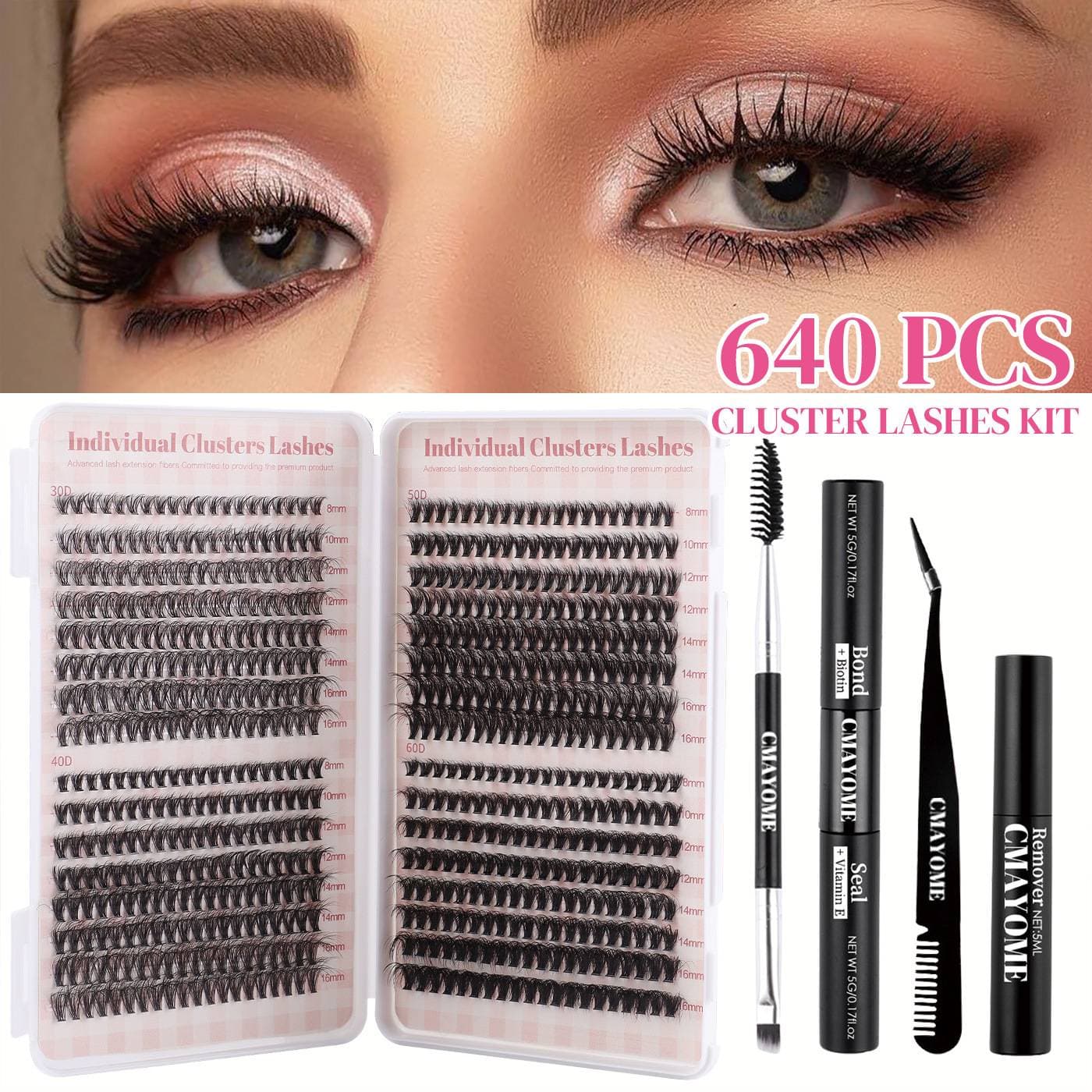 Single tuft 640/592 Large Volume Eyelash Set Comfortable Natural Curl Mixed False Eyelashes (one year)