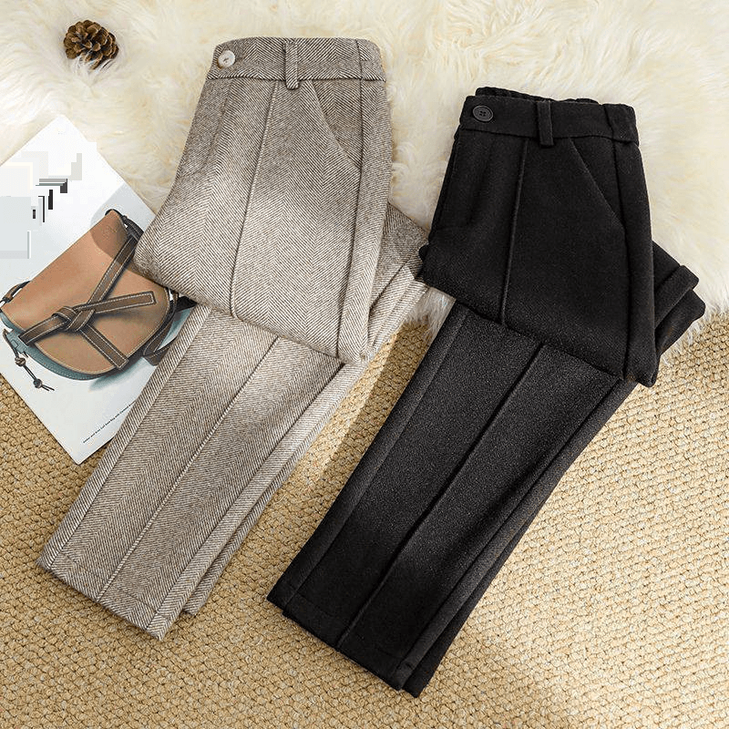 Women's Clothing Woolen pants winter style plus velvet women's pants new thickened high waist harem pants straight suit small feet casual pants