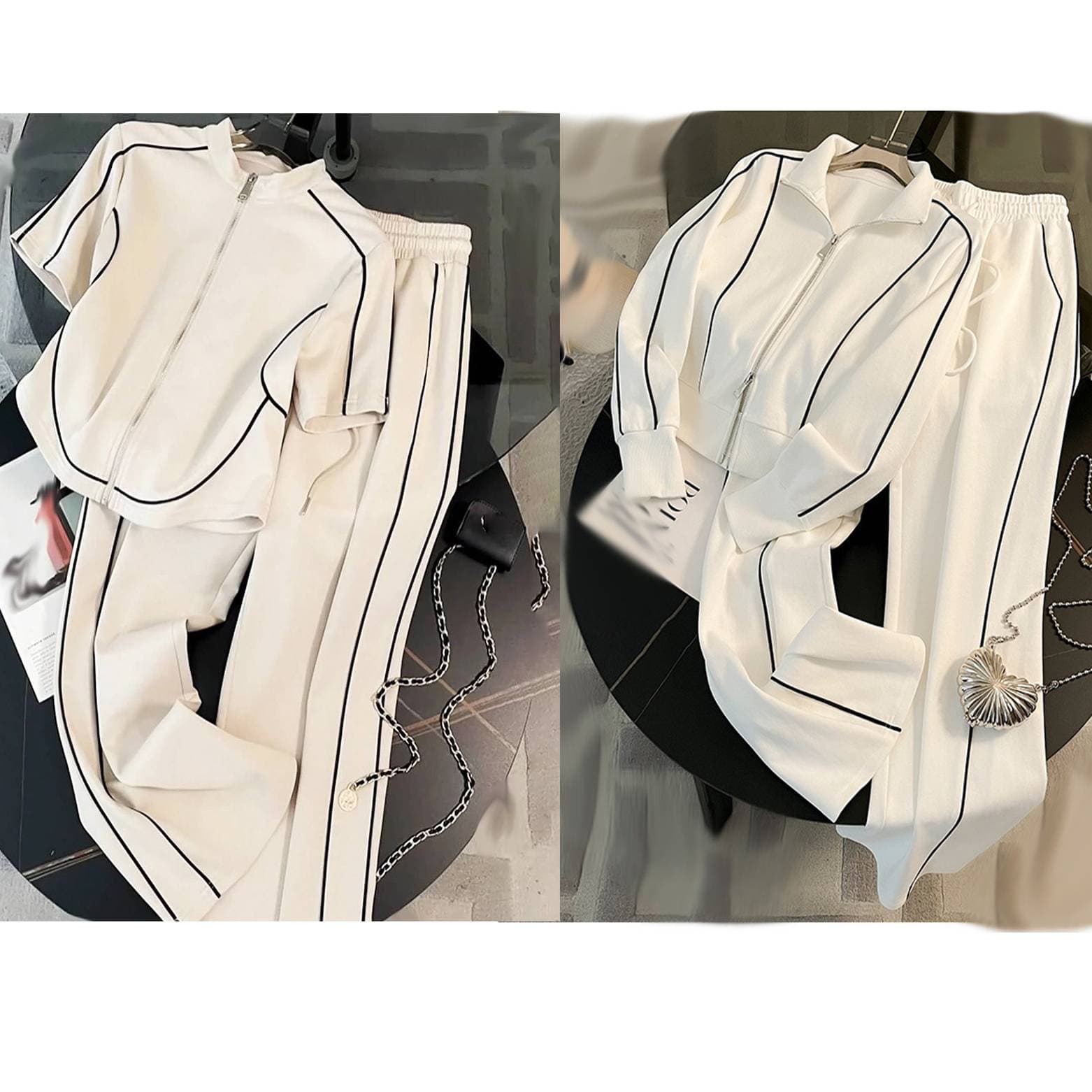 Women's Clothing Casual Sports Suits For Women Summer New Fashion Street Blasting Cardigan Short Sleeved Wide Leg Pants Two Piece Suit