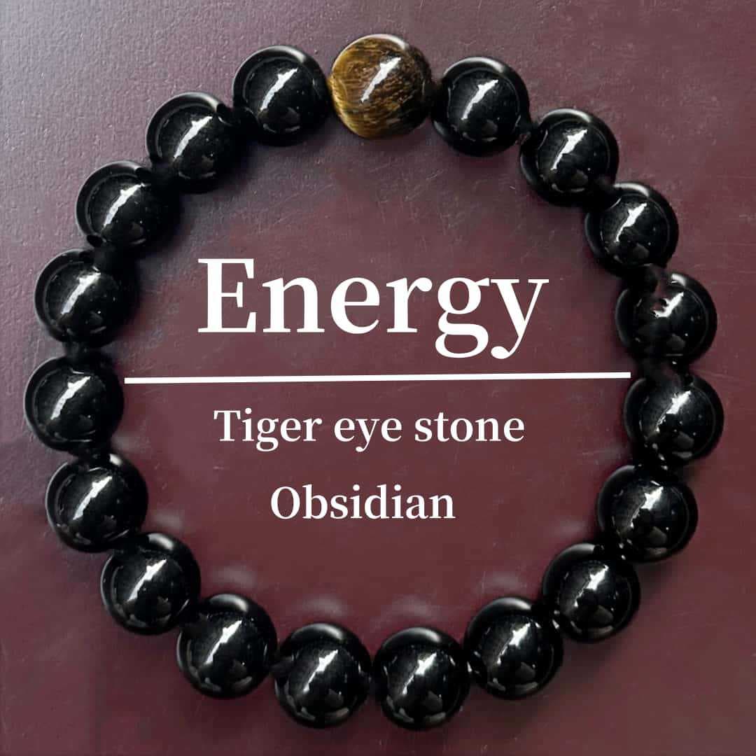 10mm Tiger Eye & Obsidian Elastic Bracelet – Handmade Natural Stone Stretch Bracelet For Protection & Grounding