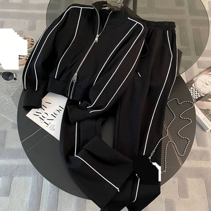 Women's Clothing Fashionable And Casual, Age Reducing Stylish Zippered Sweatshirt Jacket Wide Leg Pants Two Piece Suit