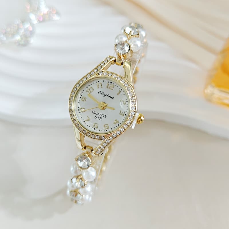 Live Pearl Inlaid Diamond Light Luxury Fashion Bracelet Quartz Women's Watch