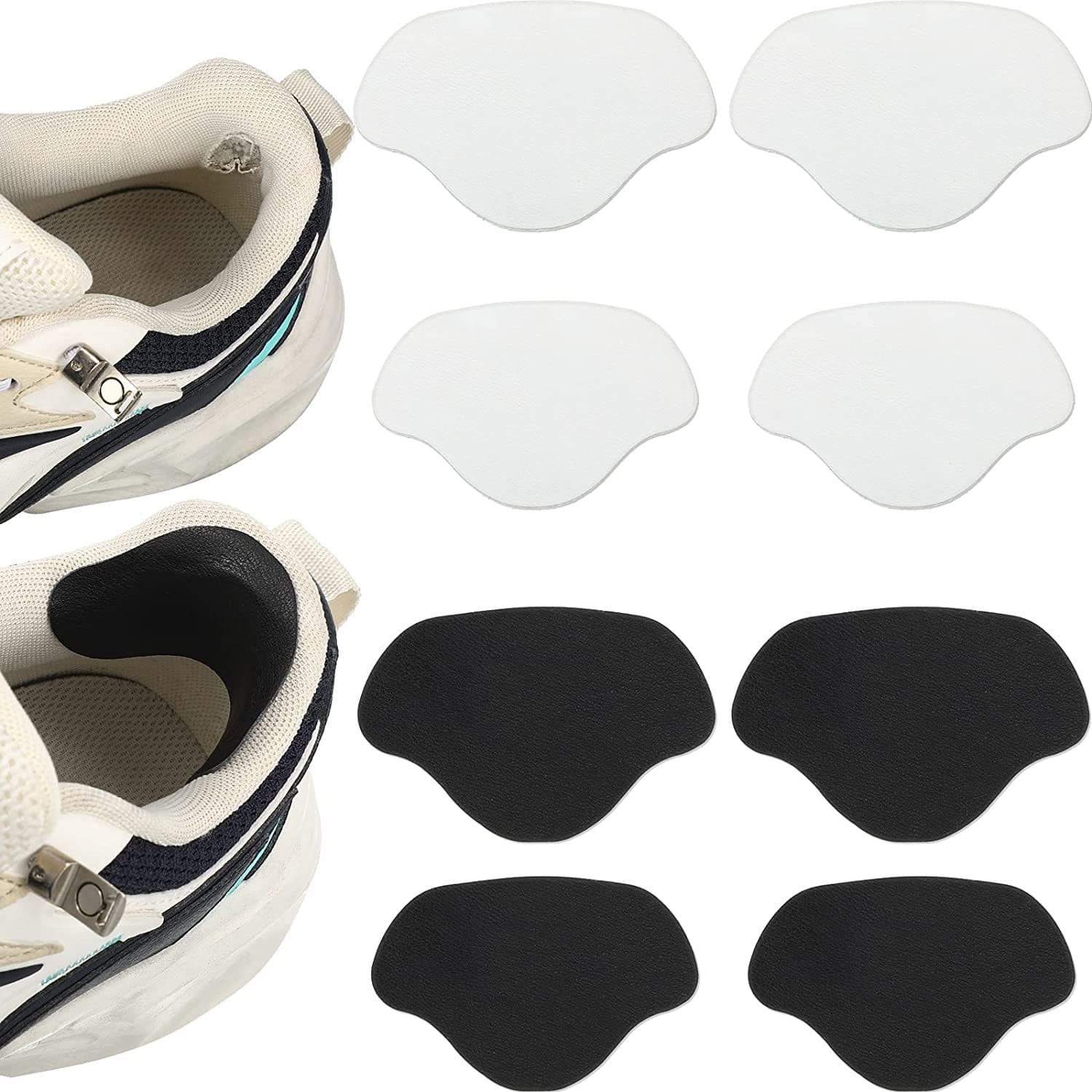 Self-Adhesive Shoe Repair Patches – Heart-Shaped Anti-Slip Insoles For Sneakers & Boots (4-Piece Set, White/Black, Ultra-Fiber Fabric)
