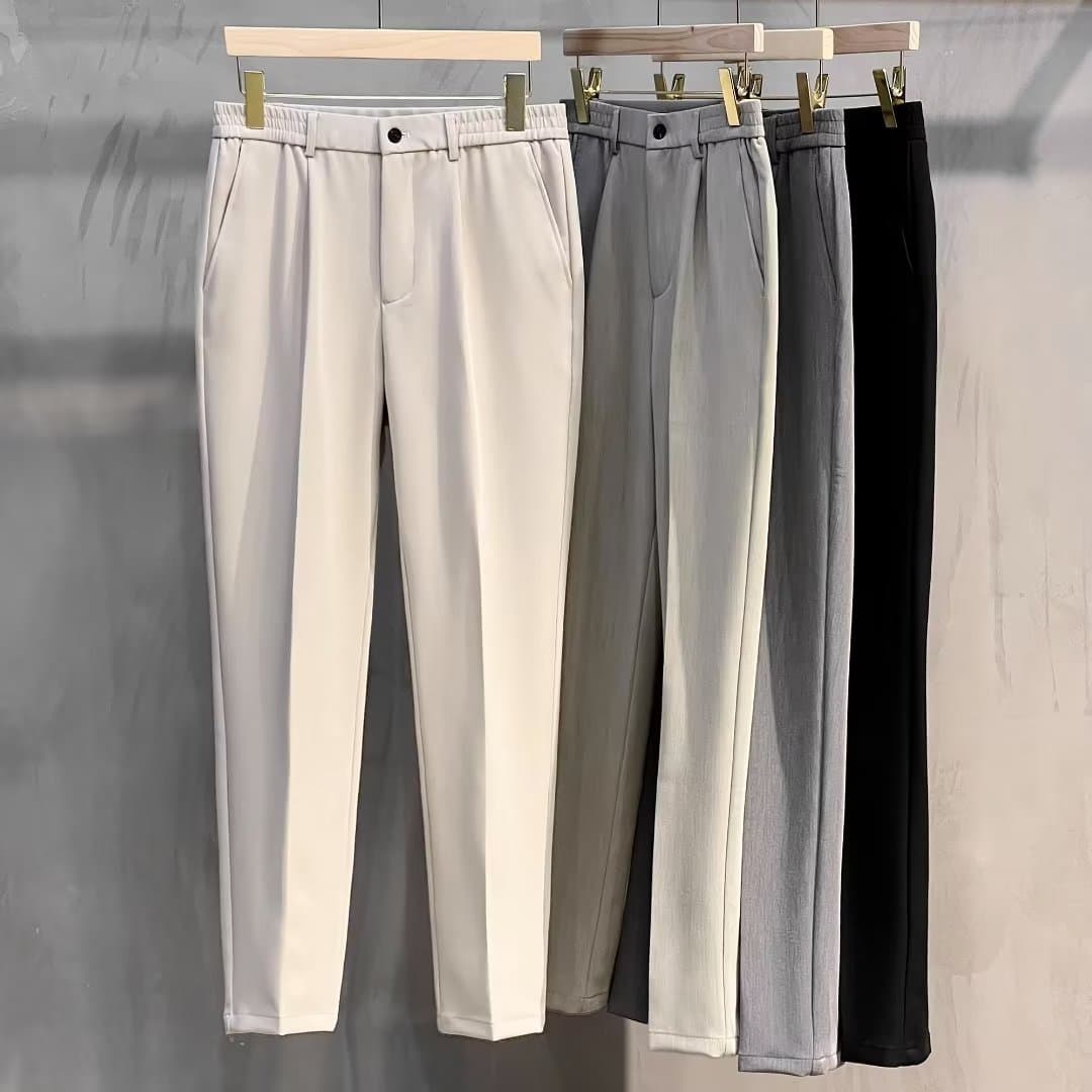 Men's Straight-Leg Casual Pants Plus Size Slim Fit Black Autumn/Winter Suit Pants Simple Style Ninemeter Shorts