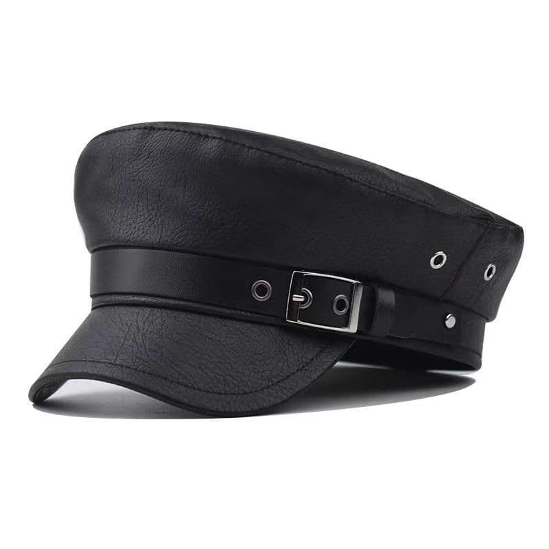 Black PU Full Navy Men, British Style Buckle Baseball Cap, Fashionable Octagonal For Women, Spring And Autumn Casual